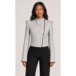 Elaine Kim White Perforated Leather Moto Jacket Petite Asymmetric Zip